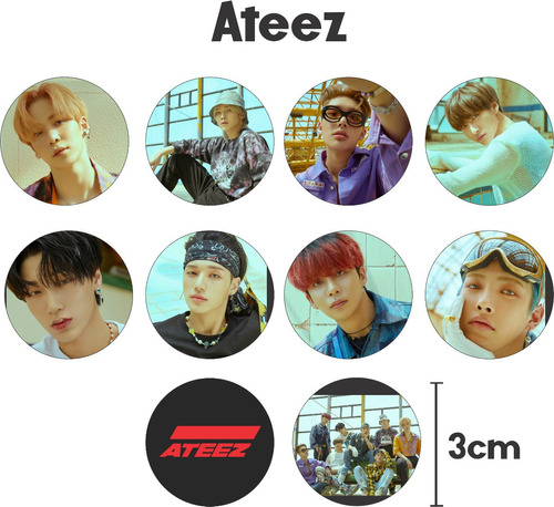 Ateez Kpop Boyband 10 Broches Pin Boton Mini Mate