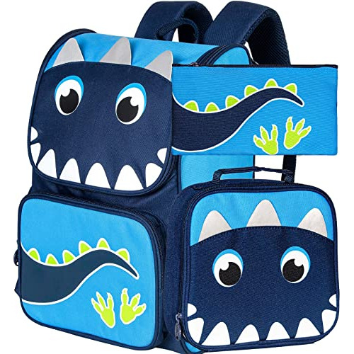 Klfvb 3pcs Boys Backpack, 15  Dinosaur Bookbag With Vr8yb