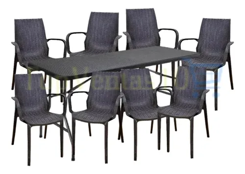 comprar Mesa Rect. Plegable Valija Rattan Negra+8 Silla Rattan Apoy 