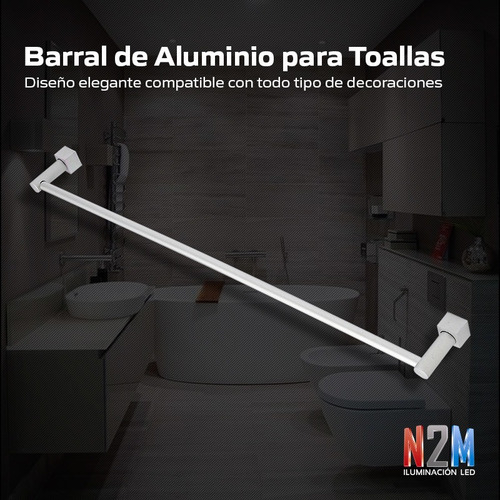 Imagen 6 de 10 de Barral Baño Simple 60 Cm Borde Cuadrado Toallero Aluminio