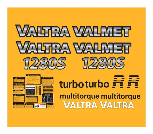 Kit Adesivos Compatível Trator Valtra 1280s Turbo+ Etiquetas Cor TRATOR VALTRA VALMET 1280S