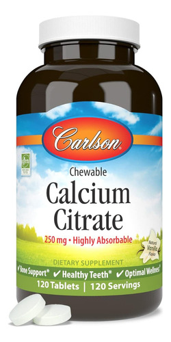 Citrato De Calcio 250 Mg Chewable Carlson 120 Tabletas