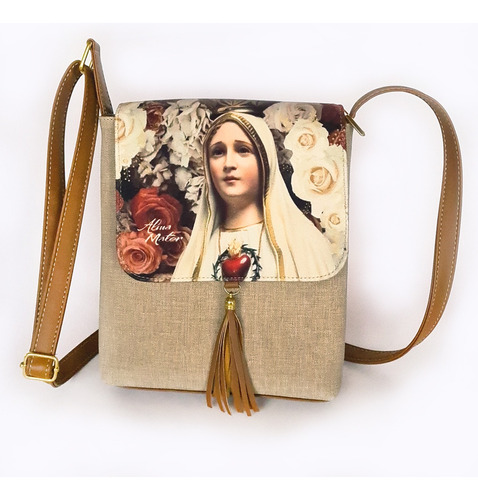 Bolso Manos Libres Virgen De Fátima Fondo Rosas Bello Jardín