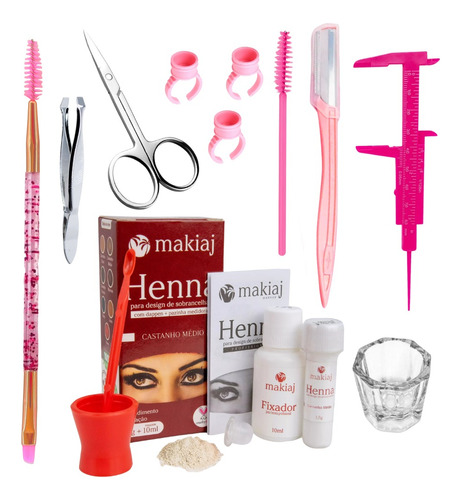 Kit Sobrancelhas Henna Makiaj Iniciante Completo Henna + Paq