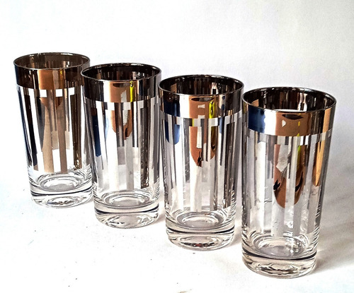 Cuatro Hermosos Vasos Largos De Decorados Lìneas De Plata