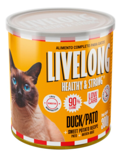 Ração Úmida Para Gatos Low Carb 90% Carne Pato 300g Livelong