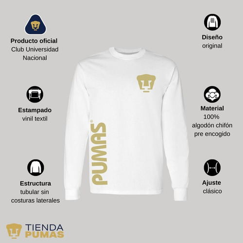 Jersey Playera M Larga Fútbol Pumas Unam Hombre Retro Dorado