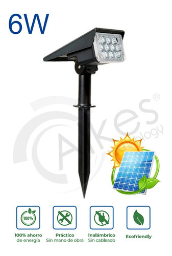 Imagen 2 de 9 de Reflector Led Estaca Panel Solar Luz Jardin Iluminación
