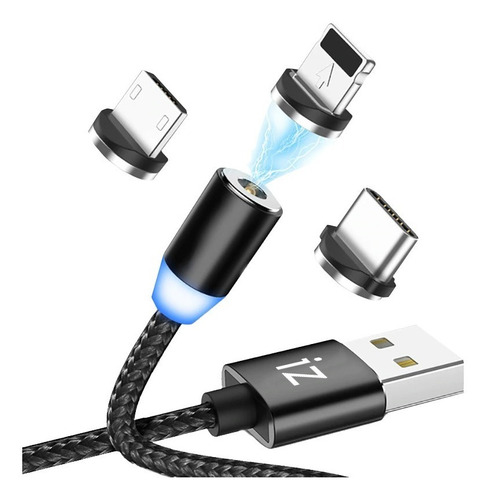 2 Metros Cable Carga Magnético 3 En 1 Micro Usb iPhone Usb-c