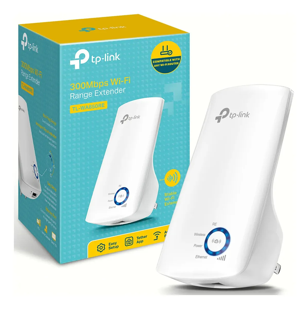 TP-Link TL-WA850RE Repetidor WiFi - Extiende tu red inalámbrica - Hasta 300Mbps en 2.4GHz - Puerto Ethernet - Luz de Señal - Modo Punto de Acceso - App Tether - Configura en Minuto