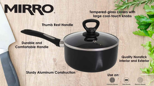 Cacerola Antiadherente De Aluminio Con Tapa 1 Litro Negra