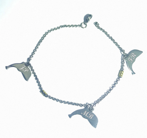 Imagen 3 de 7 de Pulsera Acero Y Oro 3 Delfines Roló Grabado Garantía