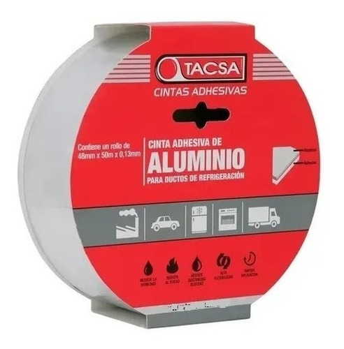 Cinta Adhesiva De Aluminio Tacsa 48mm X 50m Ultra Resistente Color Gris Liso
