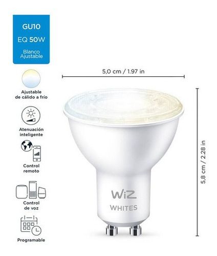 Imagen 7 de 8 de Foco Inteligente Led Wifi Wiz Cálido/frío 4.9w Gu10 X4 Uds