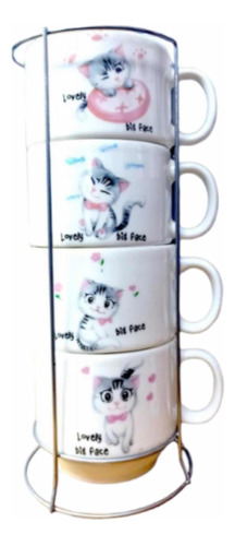 Set X4 Tazas Para Cafe Juego Tazas De Gatos Expresso