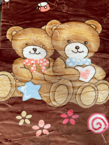 Cobertor Cunero Para Bebe 100x120cm Extra Suave Calientito Marrón Osos Liso