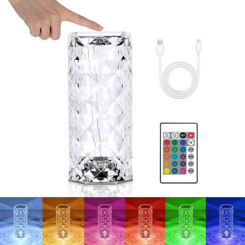 Lampara 3d Buro Mesa Táctil Cristal Led Rosa Multicolor Rgb