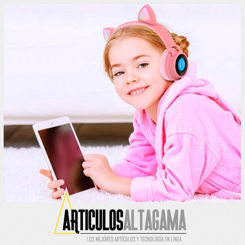 Imagen 2 de 3 de Audifonos Diadema Bluetooth Pantalla Orejas De Gato Y Luces