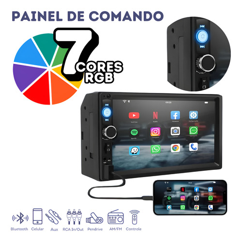 Central Multimidia Mp5 Android Smart 7' Carplay Espelhamento