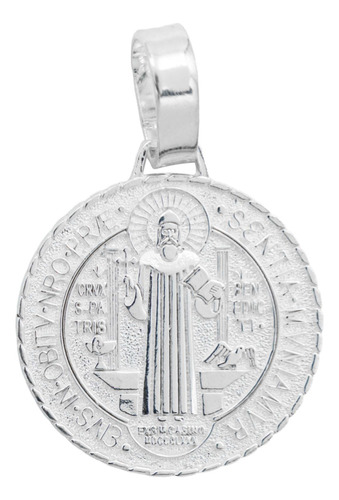 Dije Medalla Grande San Benito Diamantada Plata Ley 925