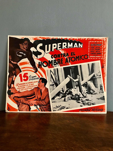 Antiguo Afiche Original Cine Película Atom Man Vs Supermán !