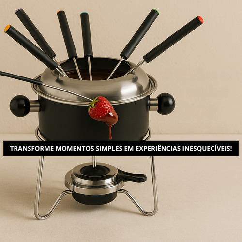 Kit 2 Conjuntos Fondue Aço 10 Peças Chocolate Carne Queijo
