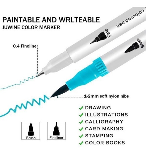 Imagem 4 de 7 de Caneta Brush Pen Duas Pontas Dual Tip Kit 12 Cores Fineliner