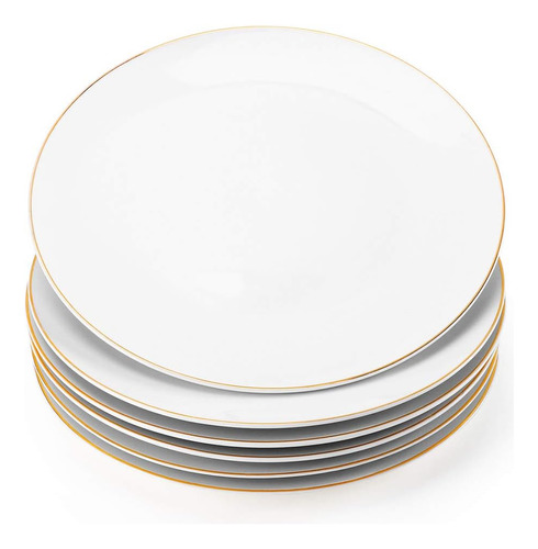 Platos De Porcelana Gsain De 8 Pulgadas Con Borde Dorado, Pl