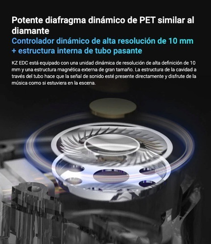 Imagen 3 de 9 de Auriculares In-ear Kz Edc 1dd Sin Microfono Cable Fijo Ofc