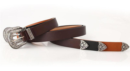 Moda Mujer Pu Cuero Retro Tallado Hebilla Cinturón