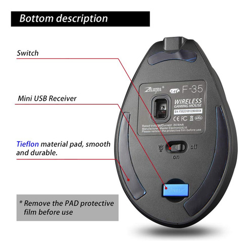 Mouse Sem Fio Zelotes Vertical Recarregável 2400 Dpi