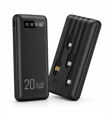 Power Bank 20000mah Carregador Portátil Turbo Rápido 22.5w Display Digital Preto