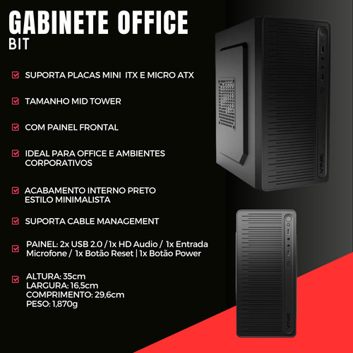 Gabinete Micro Atx E Mini Itx Preto Sem Led P/ Escritório