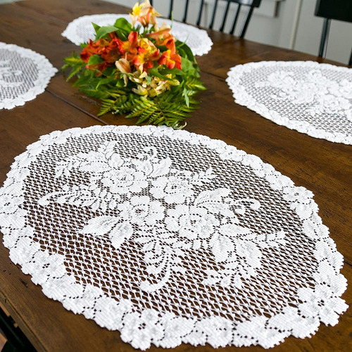 Heritage Lace Victorian Rose Placemat, 13  X 20 , Blanco, 4 