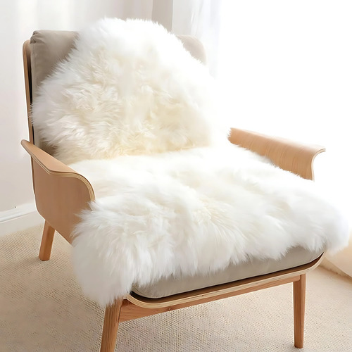 Capa Pelego Natural Cadeira Poltrona Sofá Alta Qualidade Cor Branco Polar (bege Suave Natural) Desenho Do Tecido Liso