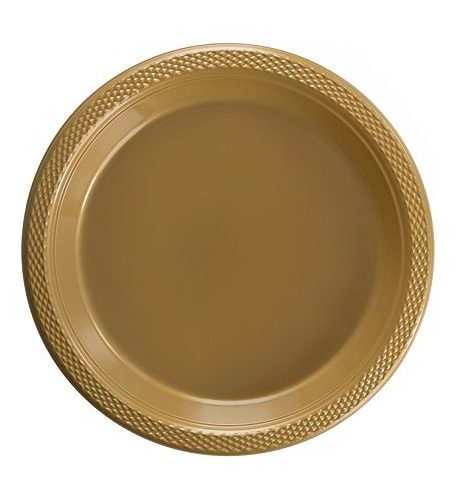 Platos De Plastico 100pzs Desechables Redondos Color Dorado