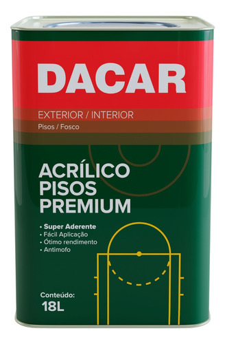 Tinta Acrílica Dacar Pisos Premium 18l Cor Vermelho Demarcação