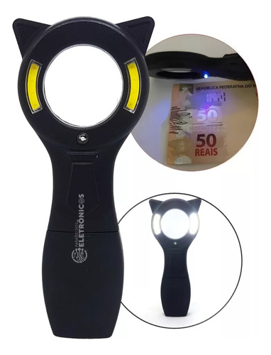 Lupa Portátil 5x Com Led Uv Para Identificar Falsificações