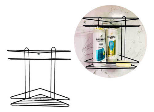 Esquinero De Ducha Baño Doble 2 Estantes Acero Negro 