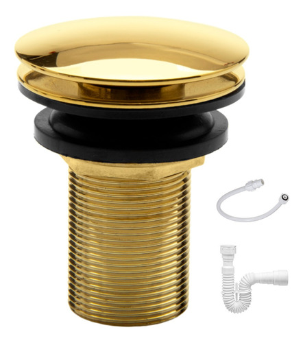 Kit Válvula Click Dourado Gold 7/8 + Sifão + Flexível Luxo