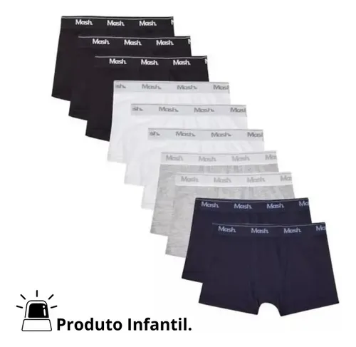 Kit Com 10  Cuecas Infantis Para Meninos Boxer Algodão Mash