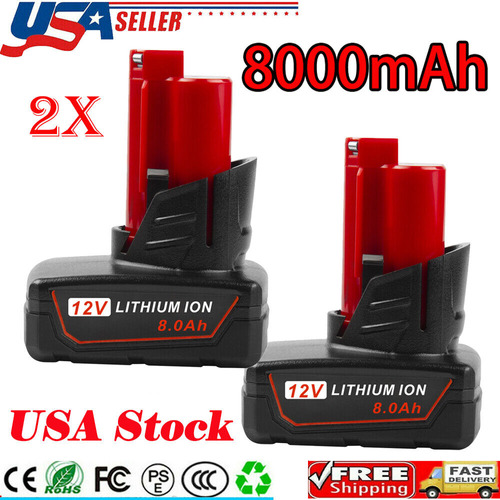 2 Baterías Genericas Para Milwaukee M12 8.0ah Pila 12v Pila