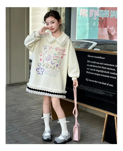 Sudadera Con Cuello De Muñeca Y Borde Floral Para Niña