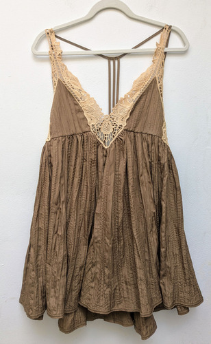Free People Vestido Corto Boho Encaje Café (Usado)