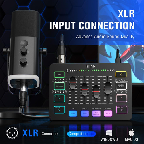 Mezclador De Audio Fifine Gaming, Para Streaming, Con Luz...