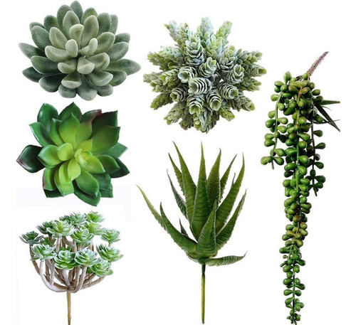 6 Suculentas Falsas Sin Macetas, Colores Verdes, Artificiale
