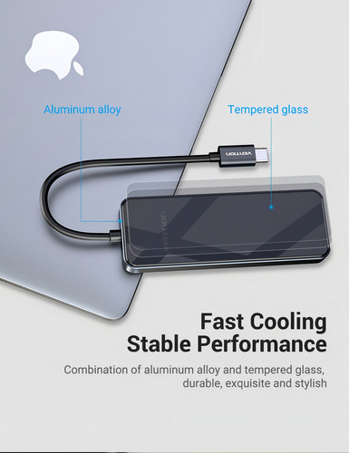 Hub USB Multipuerto Vention - 5 en 1 - Usb C A HDMI + 3 Puertos Usb 3.0 + Power delivery USB C 100W - 4K 60Hz - Carcasa Aluminio + Vidrio Templado - 15 CM - Premium Para PC / Mac / Laptop - THPBB