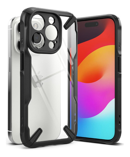 Case Protetora Para Apple iPhone 15 Pro Max (6.7) Ringke Fusion X - Transparente Com Bordas Pretas, Não Amarela Com o Tempo, Protege as Câmeras e Tela, Design Antiderrapante, Suporta Wireless Charge