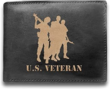 U.s.veteran - Cartera De Piel De Vacuno Auténtica Grabada