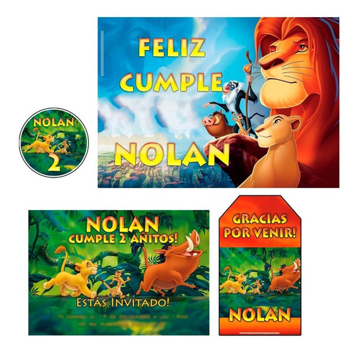 Kit Rey León Cumple Impreso Banderín Invitaciones Stickers